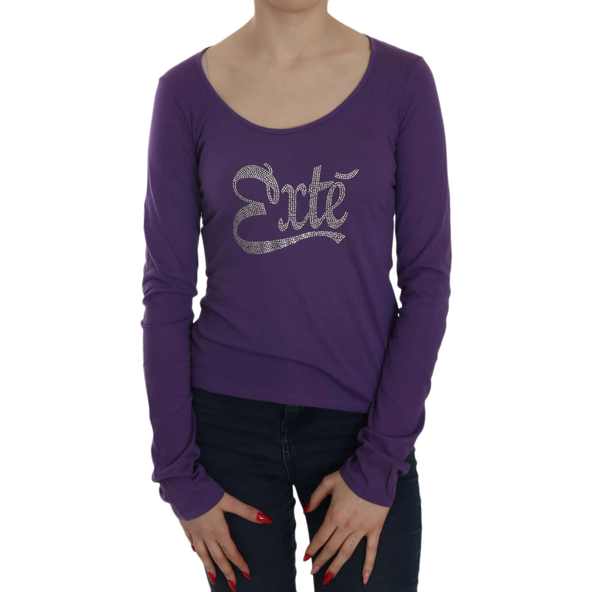 Purple Crystal Embellished Long Sleeve Casual Top