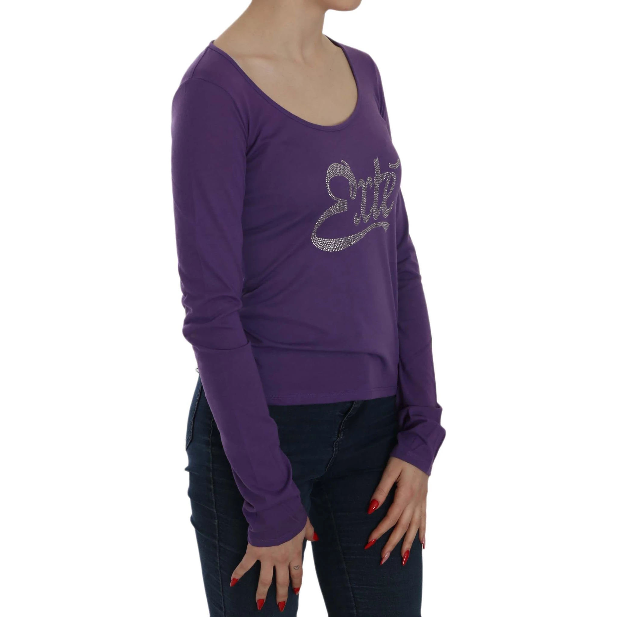 Purple Crystal Embellished Long Sleeve Casual Top