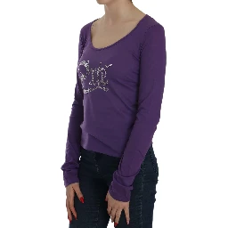 Purple Crystal Embellished Long Sleeve Casual Top