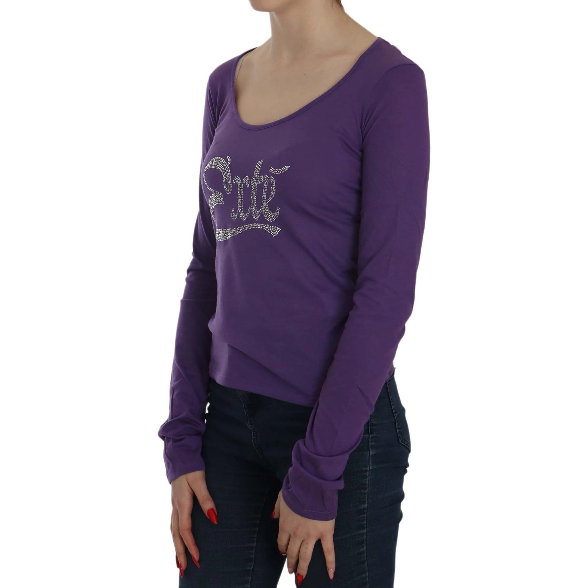 Purple Crystal Embellished Long Sleeve Casual Top