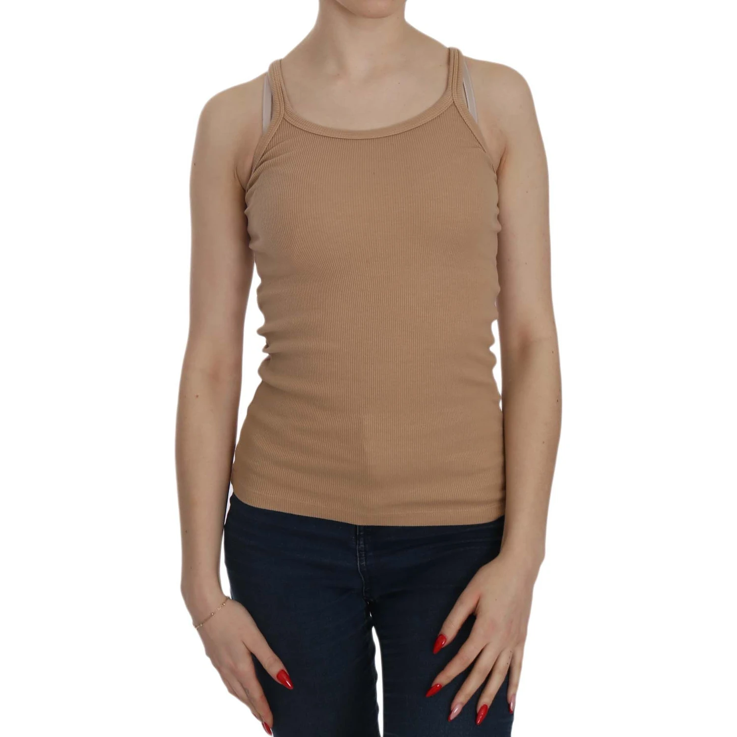 Beige Sleeveless Spaghetti Strap Tank Blouse
