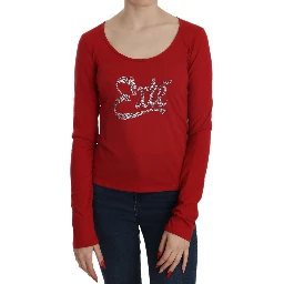 Red Crystal Embellished Long Sleeve Blouse