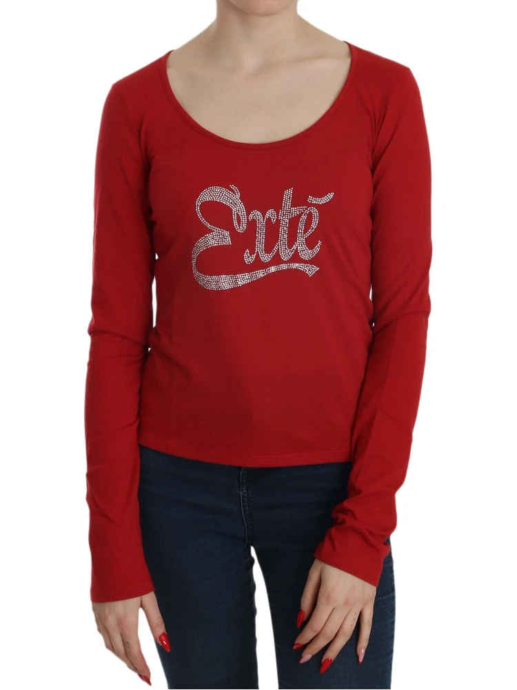 Red Crystal Embellished Long Sleeve Blouse