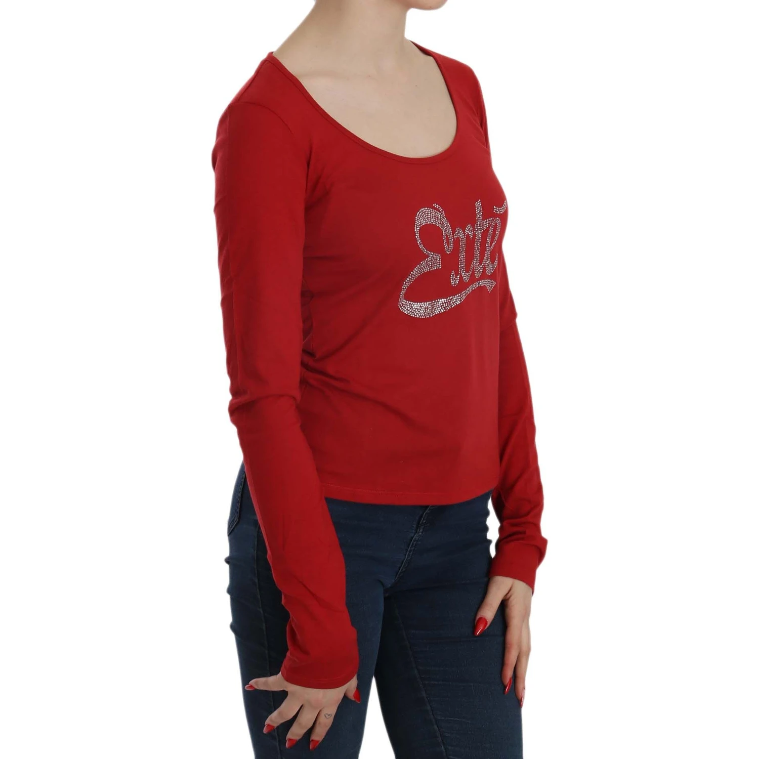 Red Crystal Embellished Long Sleeve Blouse