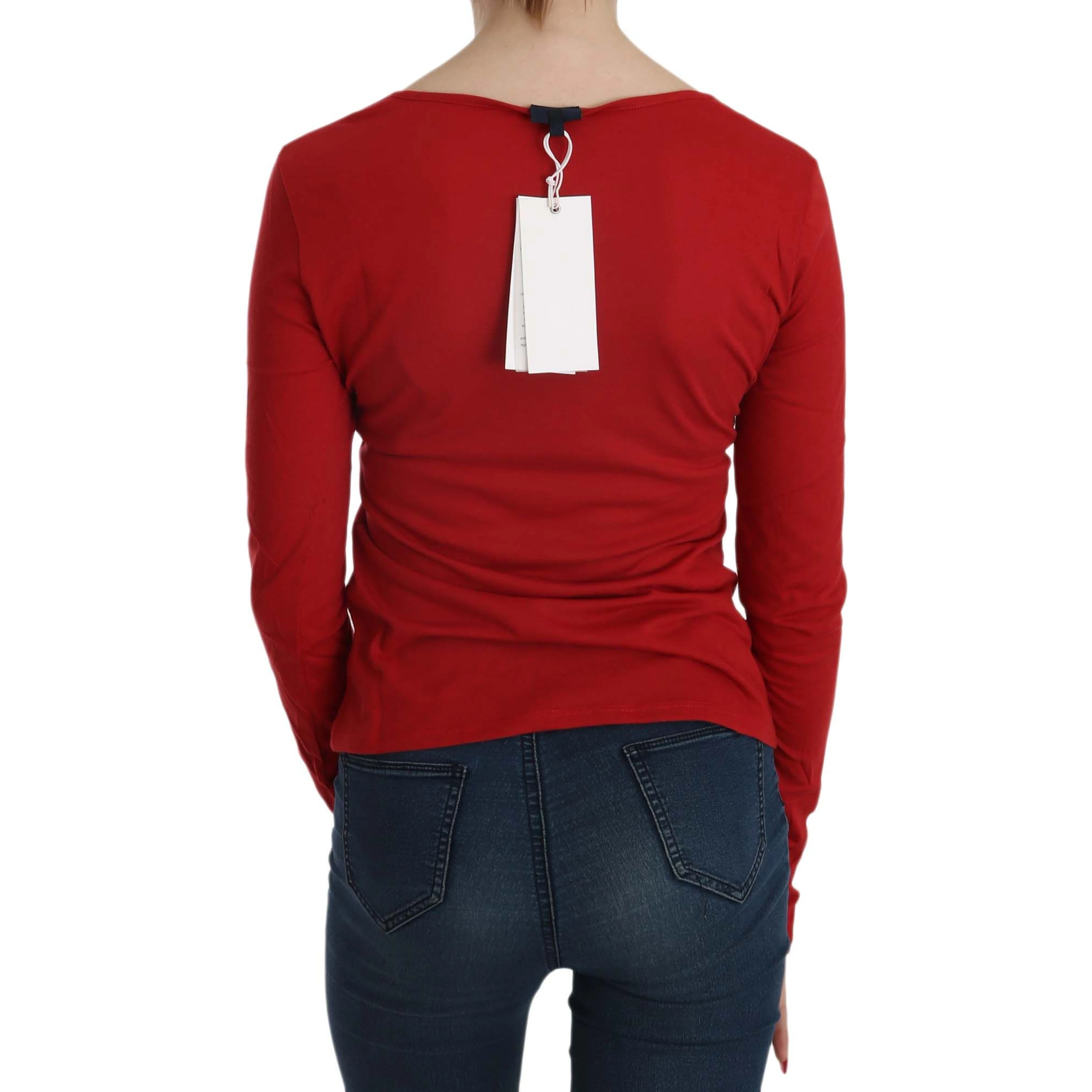 Red Crystal Embellished Long Sleeve Blouse