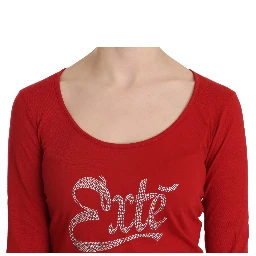 Red Crystal Embellished Long Sleeve Blouse