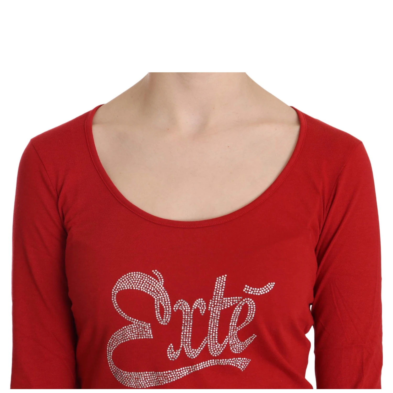 Red Crystal Embellished Long Sleeve Blouse