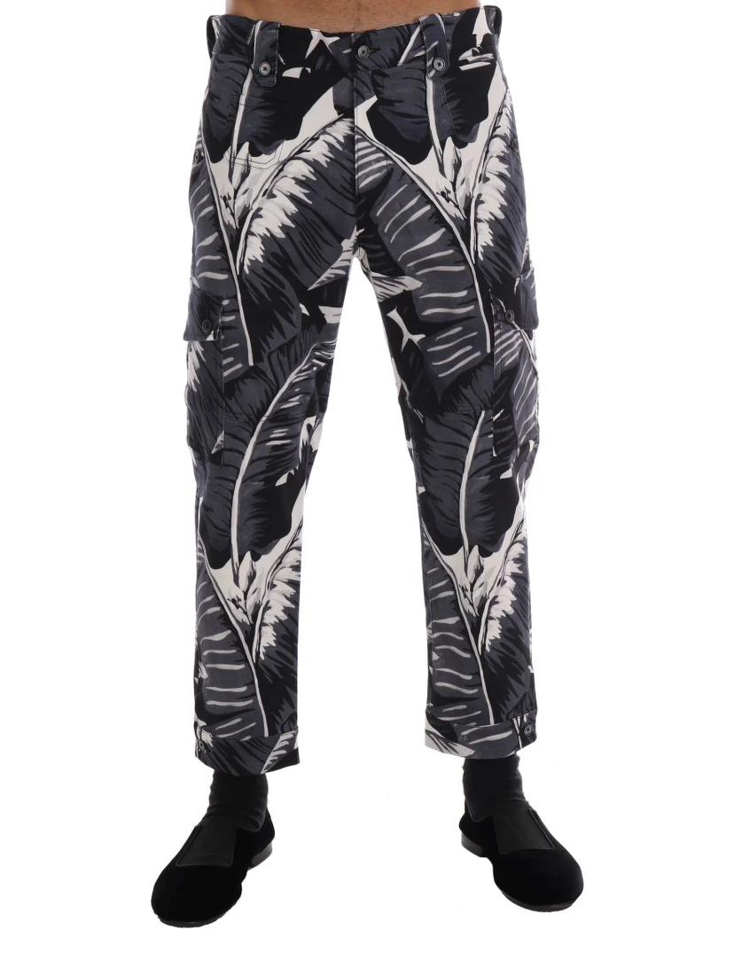Gray Banana Leaf Cotton Pants