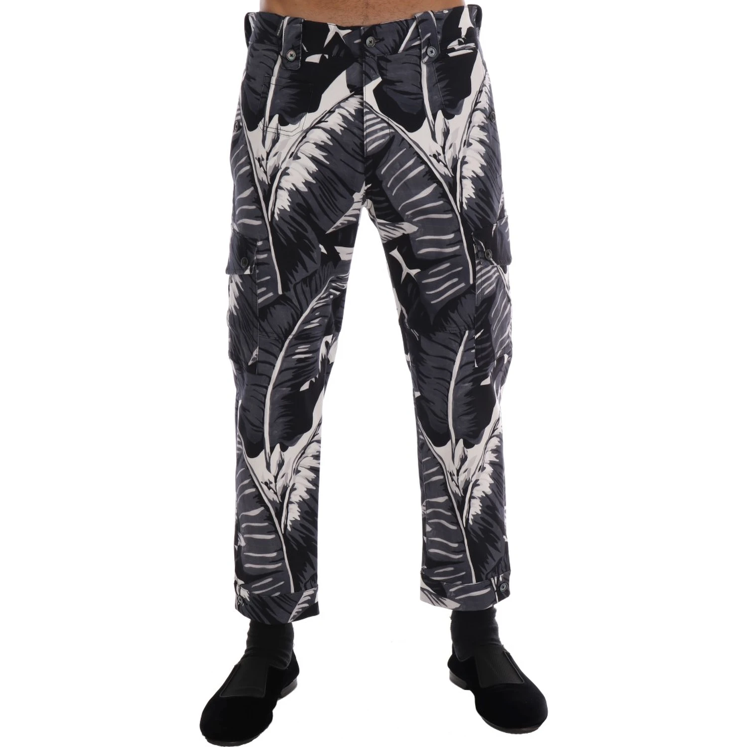 Gray Banana Leaf Cotton Pants