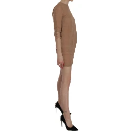 Brown 3/4 Sleeve Crewneck Shift Mini Dress