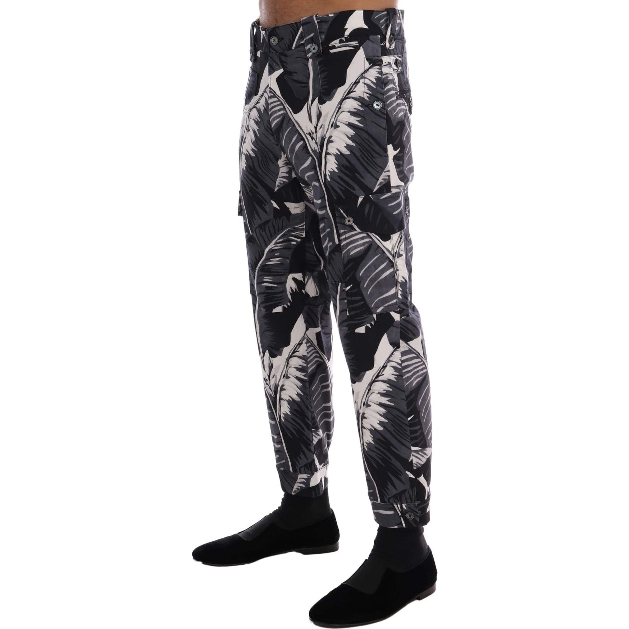 Gray Banana Leaf Cotton Pants