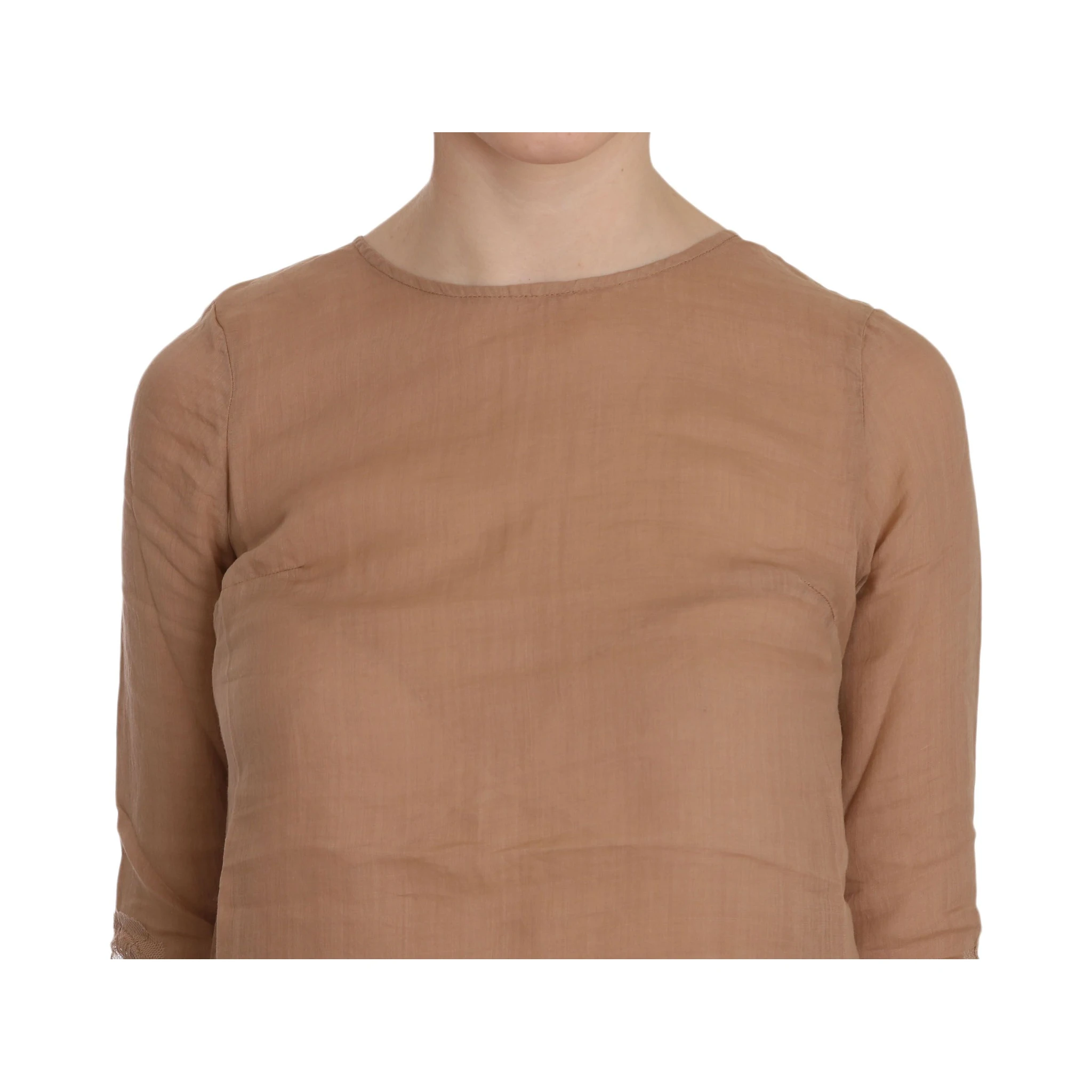 Brown 3/4 Sleeve Crewneck Shift Mini Dress