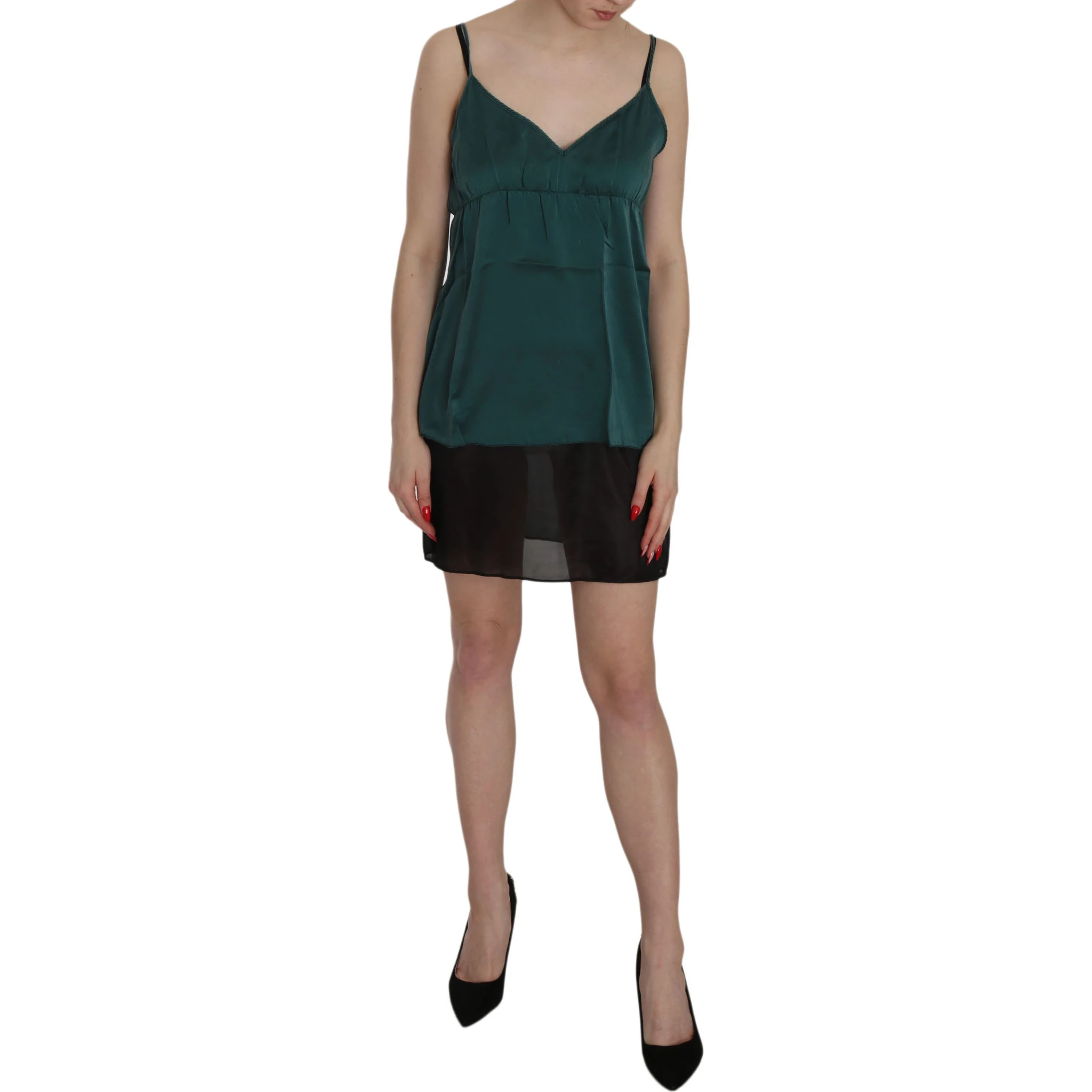 Silk Green Spaghetti Strap Shift Mini Dress