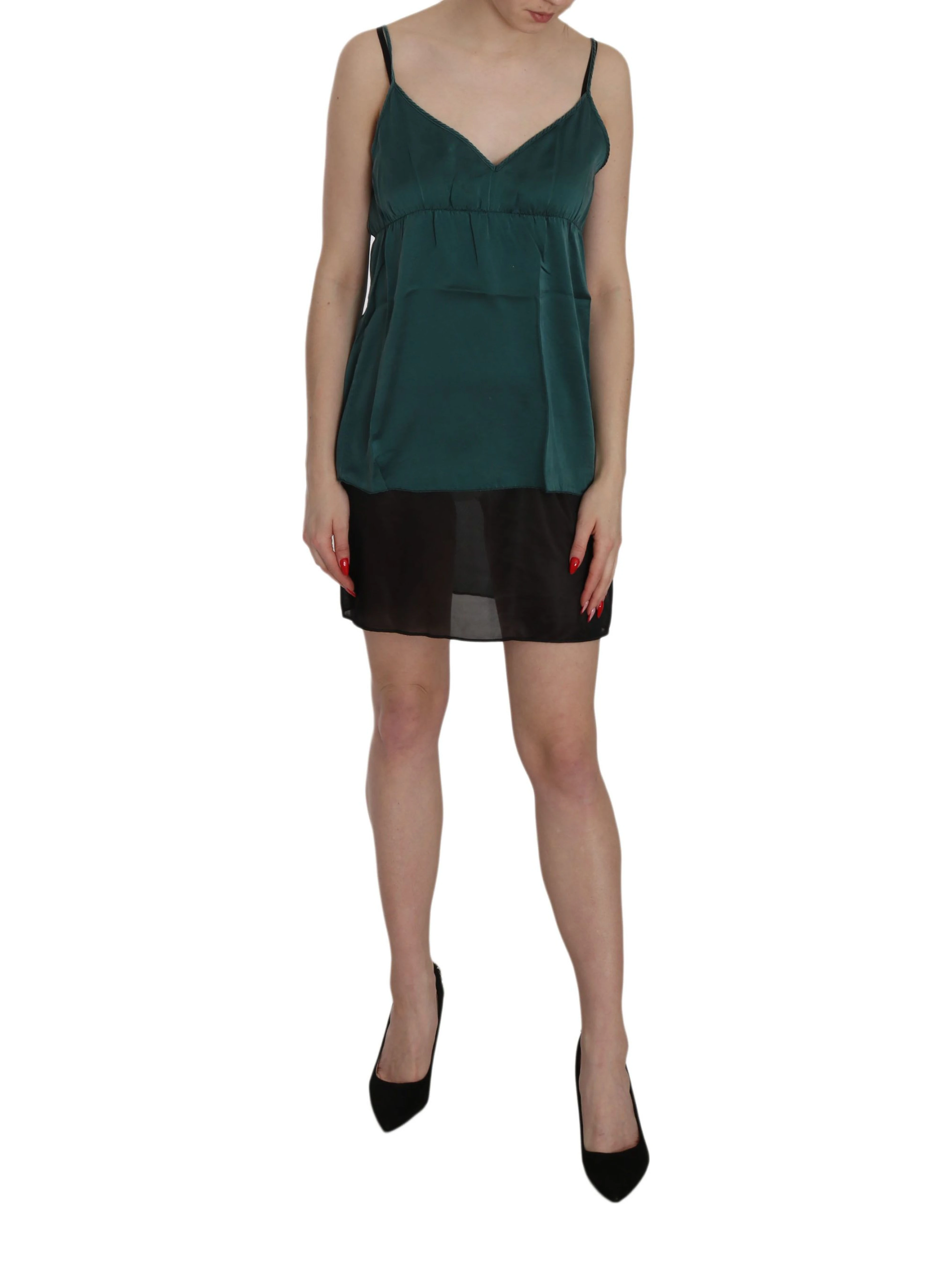 Silk Green Spaghetti Strap Shift Mini Dress