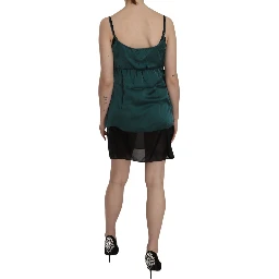 Silk Green Spaghetti Strap Shift Mini Dress