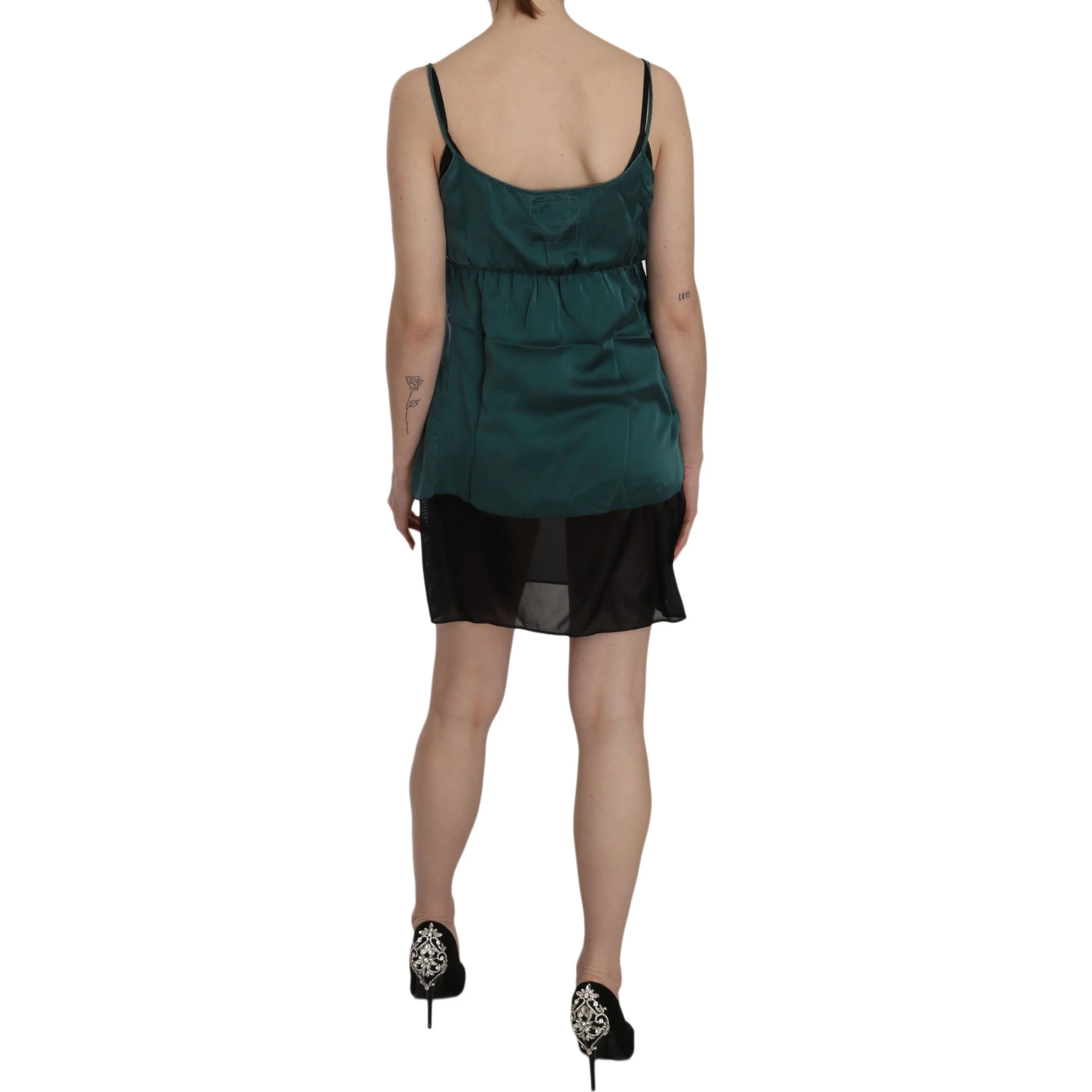 Silk Green Spaghetti Strap Shift Mini Dress