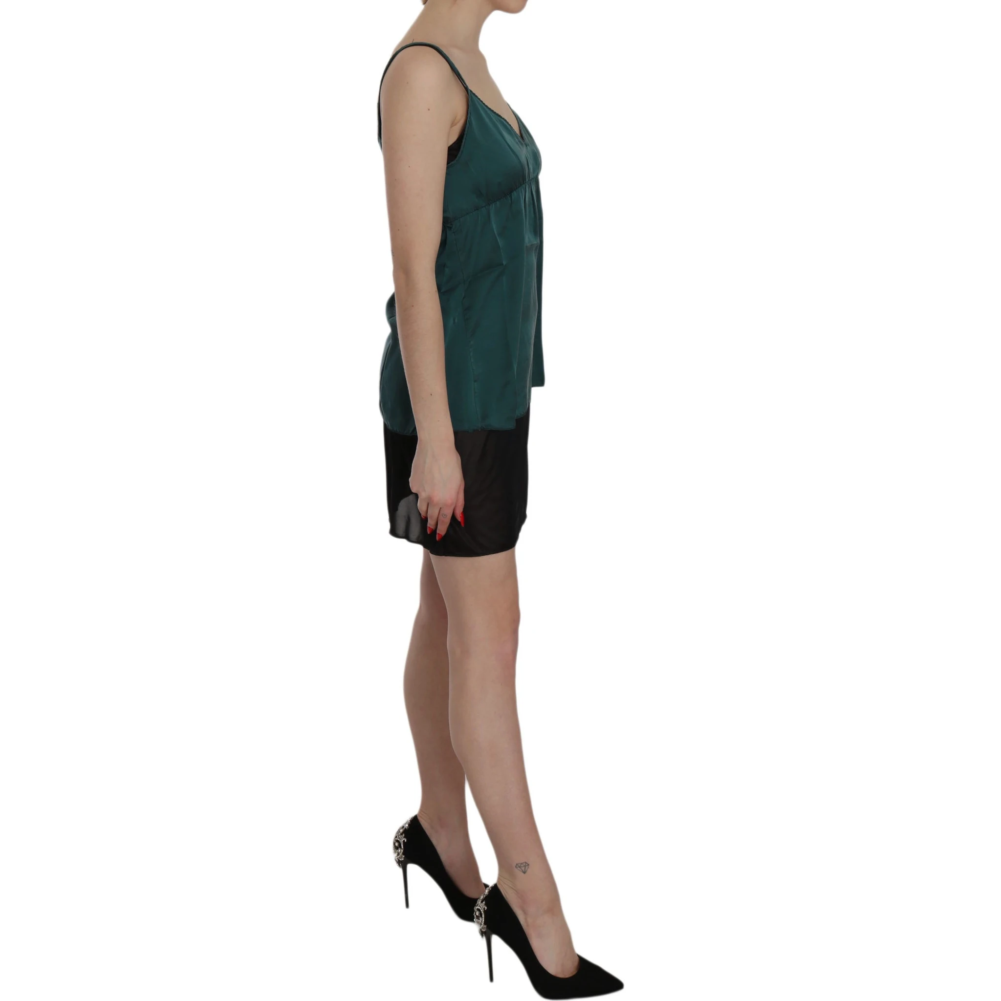 Silk Green Spaghetti Strap Shift Mini Dress