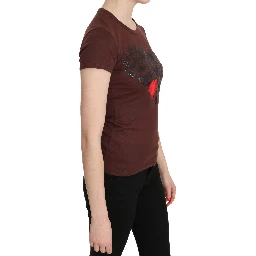 Brown Hearts Printed Round Neck T-shirt Top