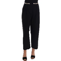 Black Wool Stretch Crystal Pants