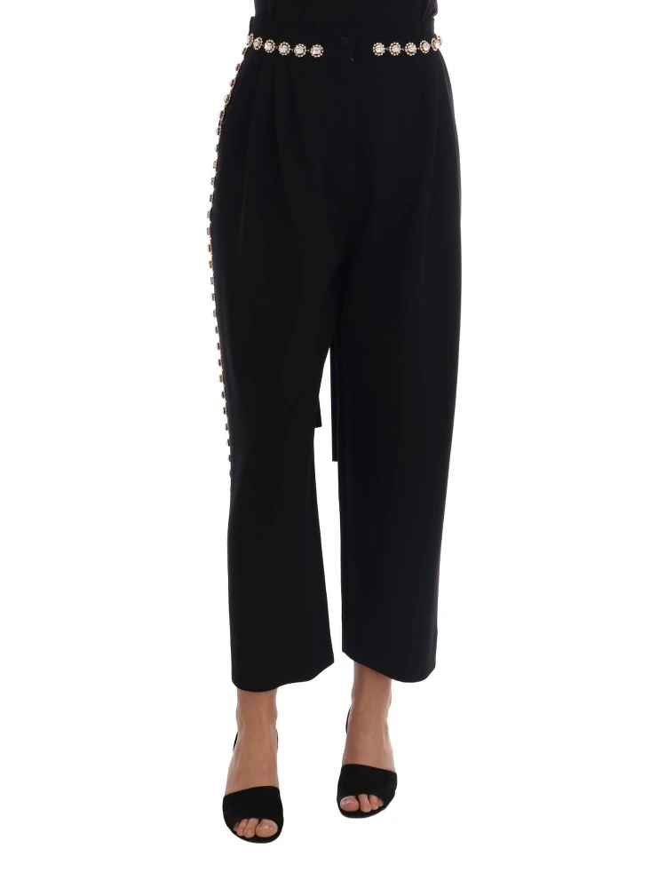 Black Wool Stretch Crystal Pants
