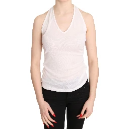 White Halter Cotton Sleeveless Casual Tank Top Blouse