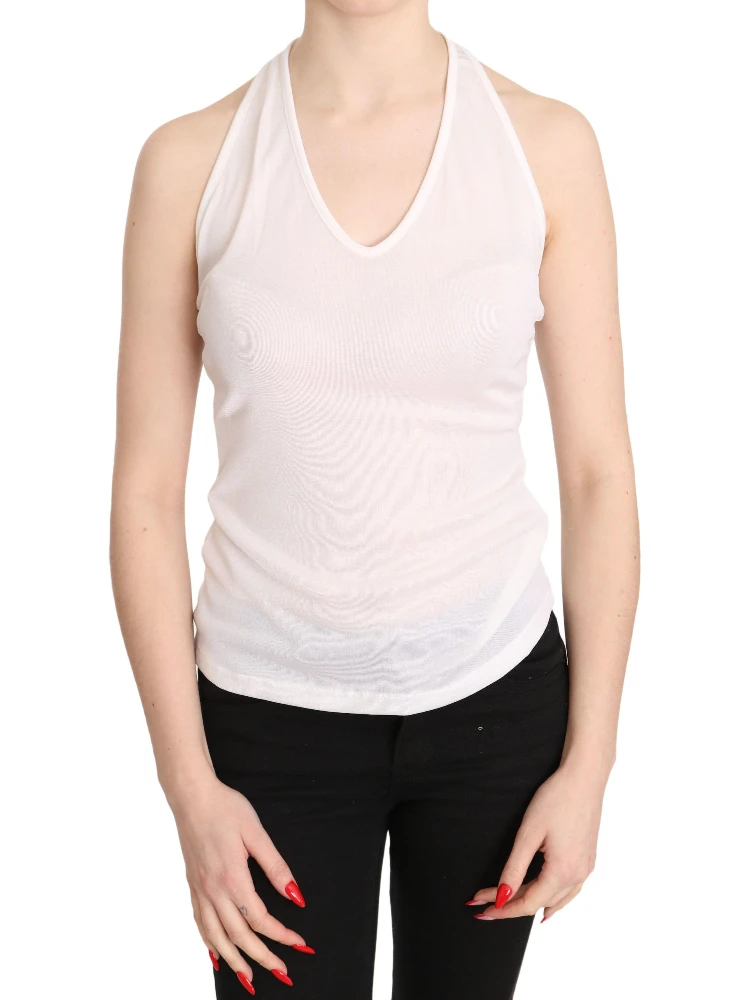 White Halter Cotton Sleeveless Casual Tank Top Blouse