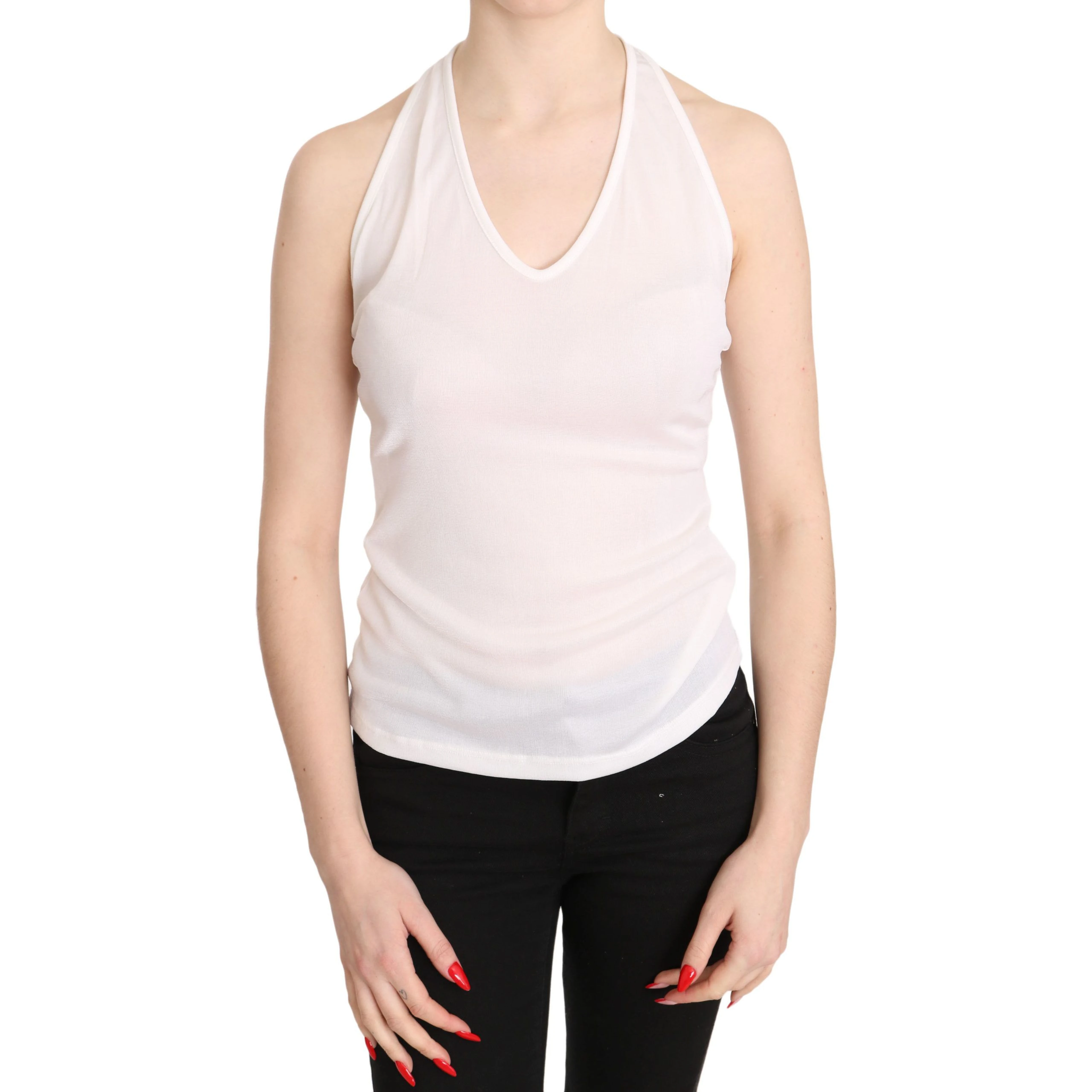 White Halter Cotton Sleeveless Casual Tank Top Blouse