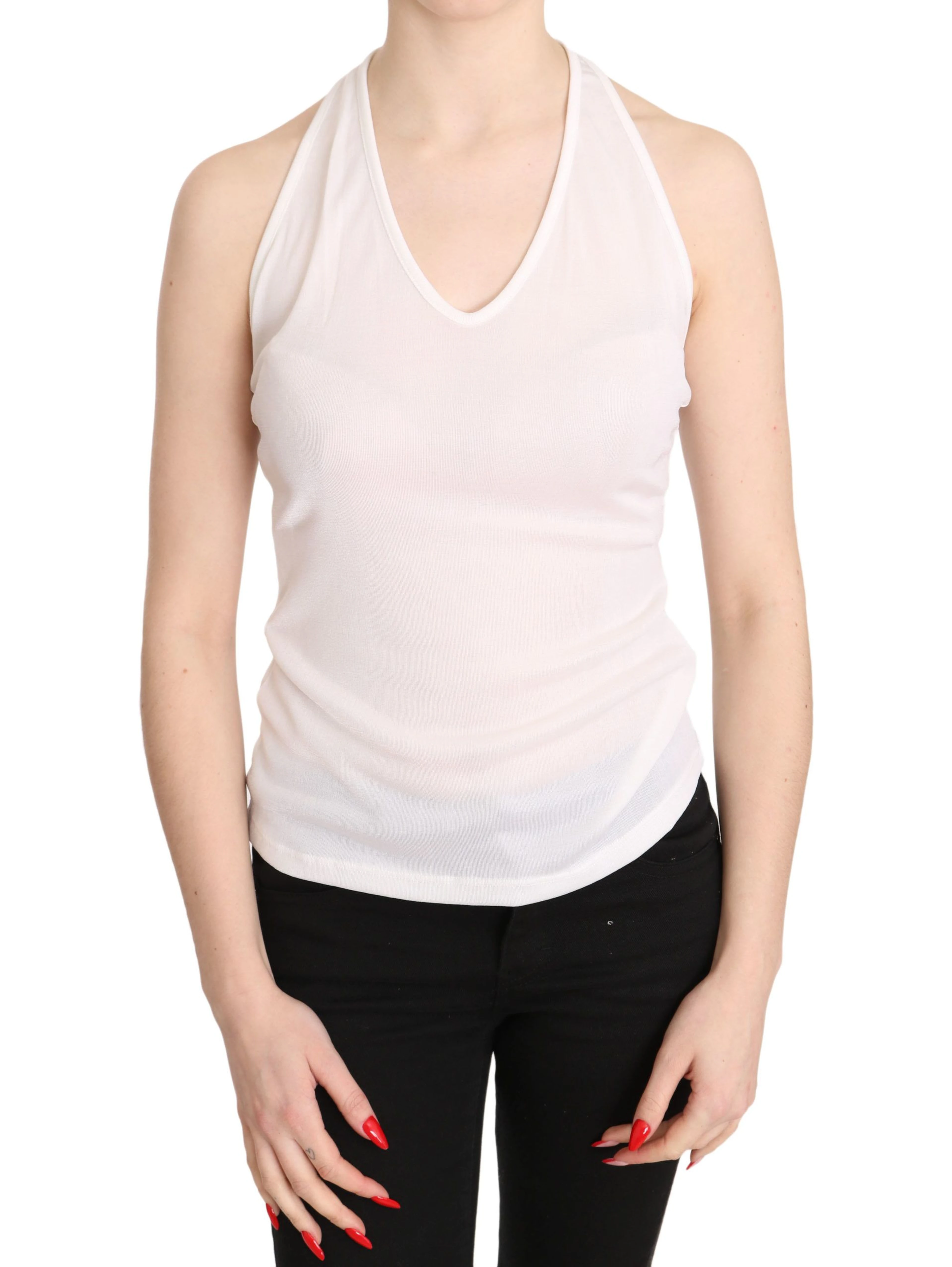 White Halter Cotton Sleeveless Casual Tank Top Blouse