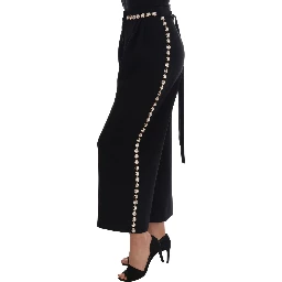 Black Wool Stretch Crystal Pants