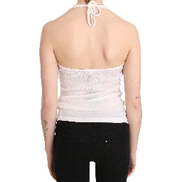 White Halter Cotton Sleeveless Casual Tank Top Blouse