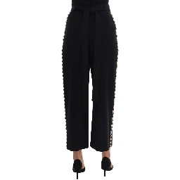 Black Wool Stretch Crystal Pants