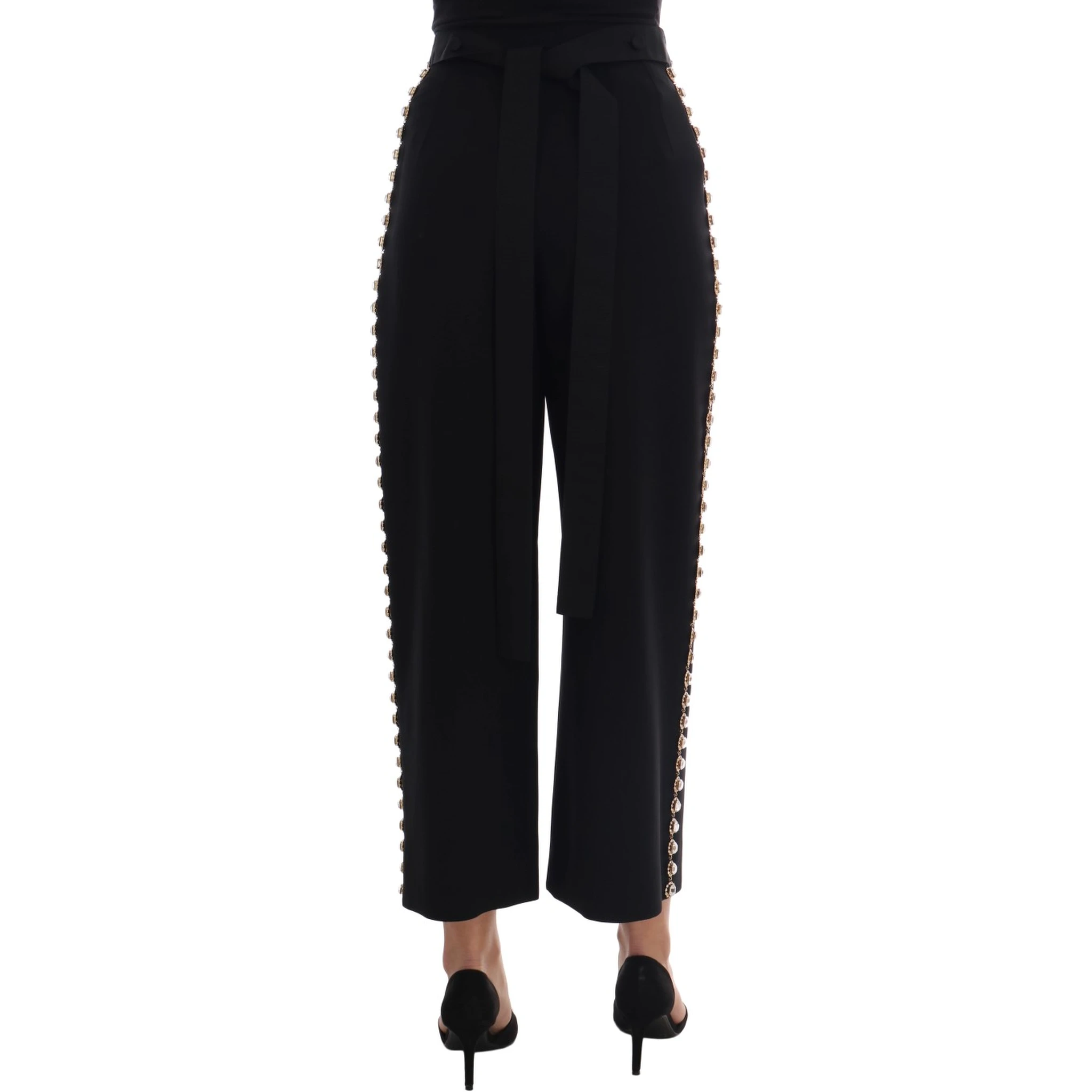 Black Wool Stretch Crystal Pants