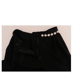 Black Wool Stretch Crystal Pants