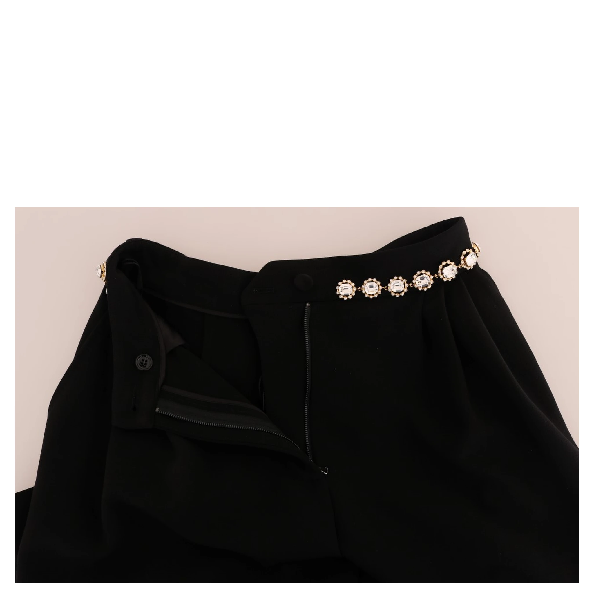 Black Wool Stretch Crystal Pants