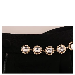 Black Wool Stretch Crystal Pants