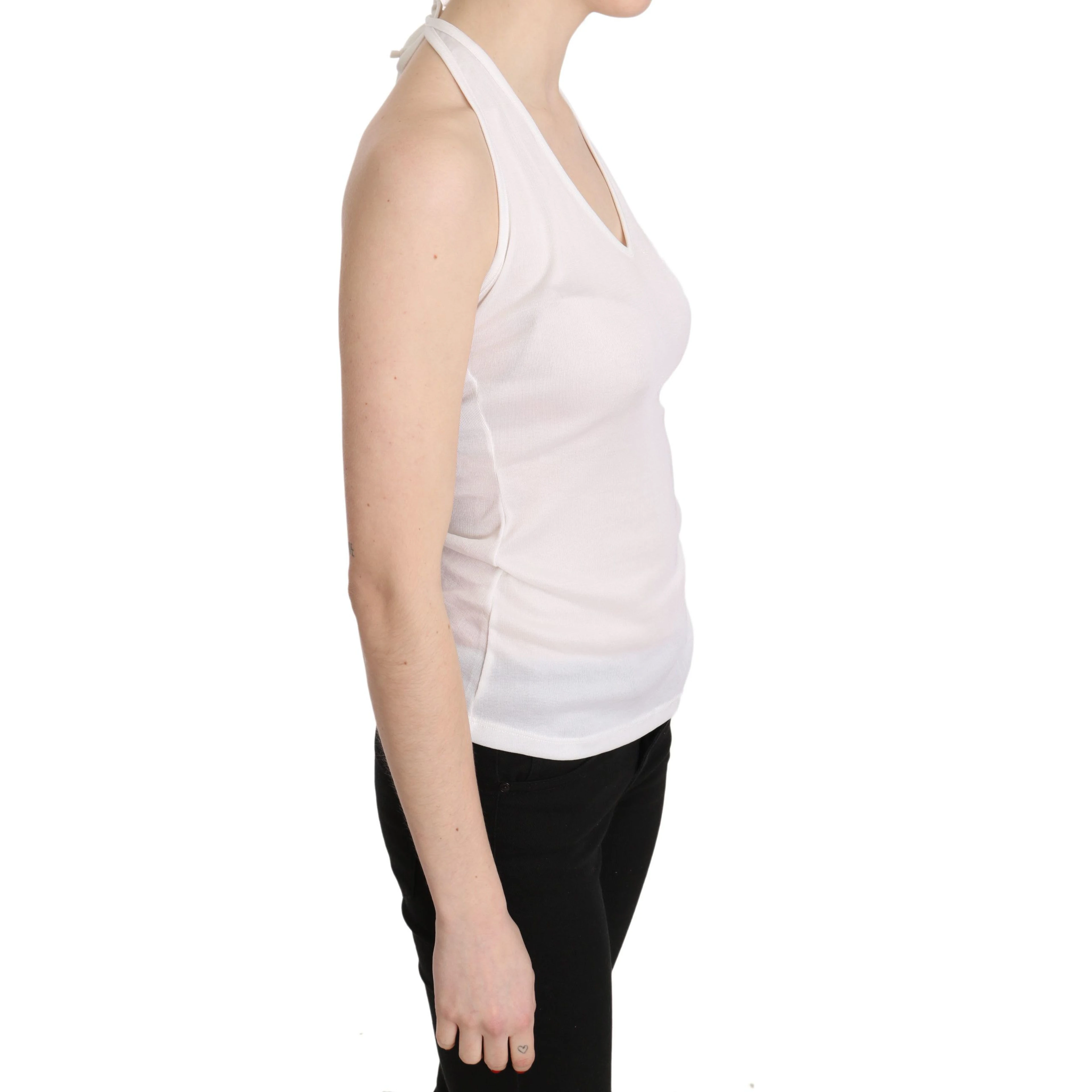 White Halter Cotton Sleeveless Casual Tank Top Blouse