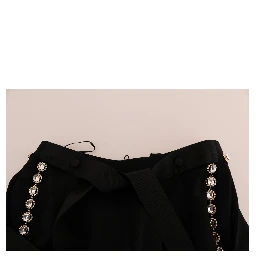 Black Wool Stretch Crystal Pants