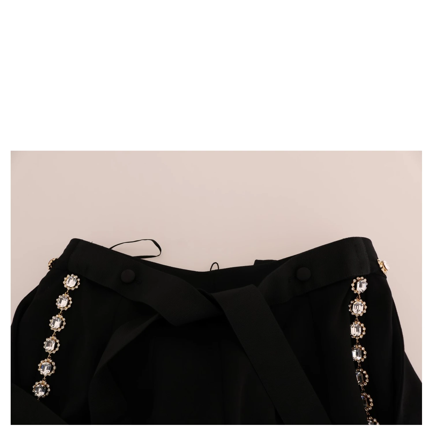 Black Wool Stretch Crystal Pants