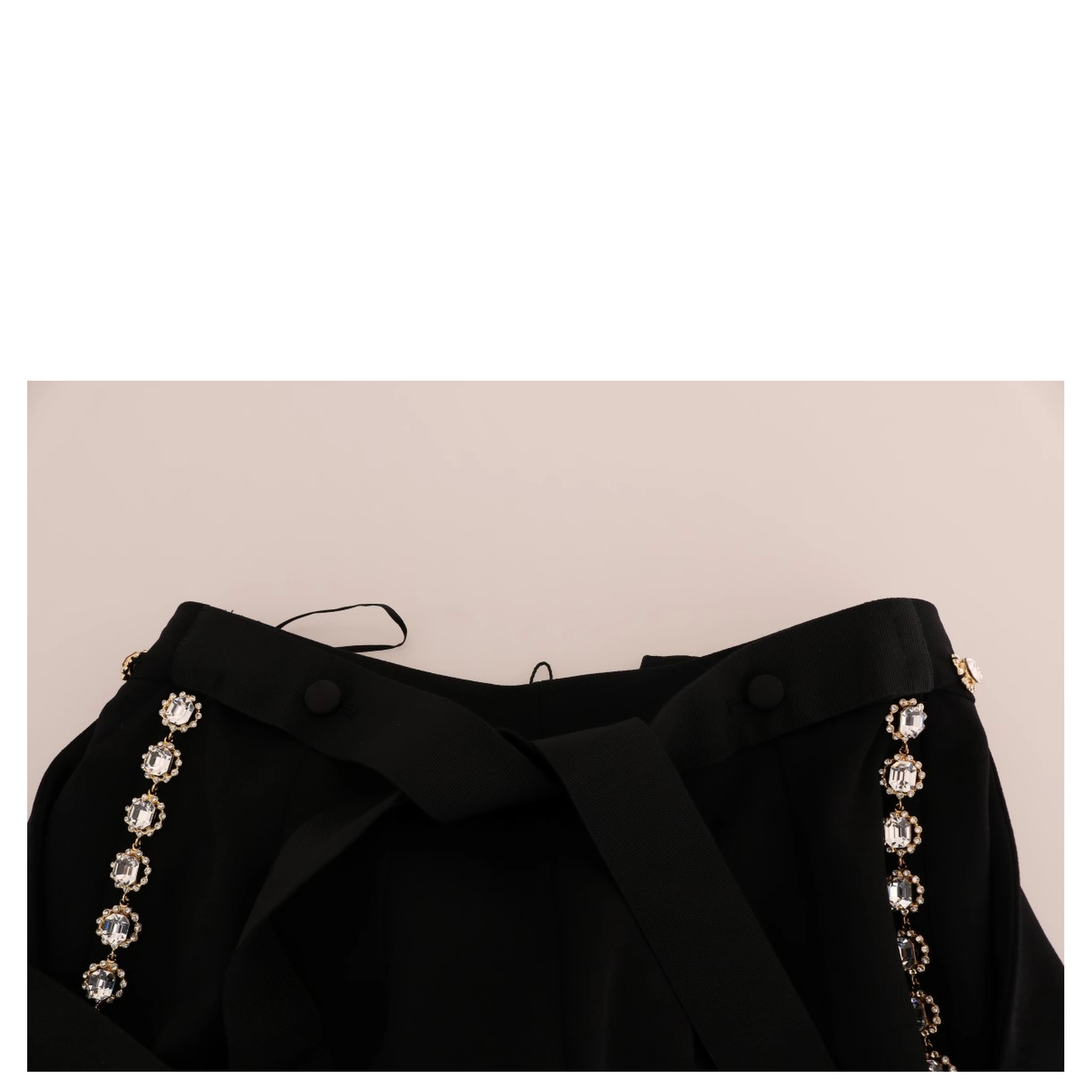 Black Wool Stretch Crystal Pants