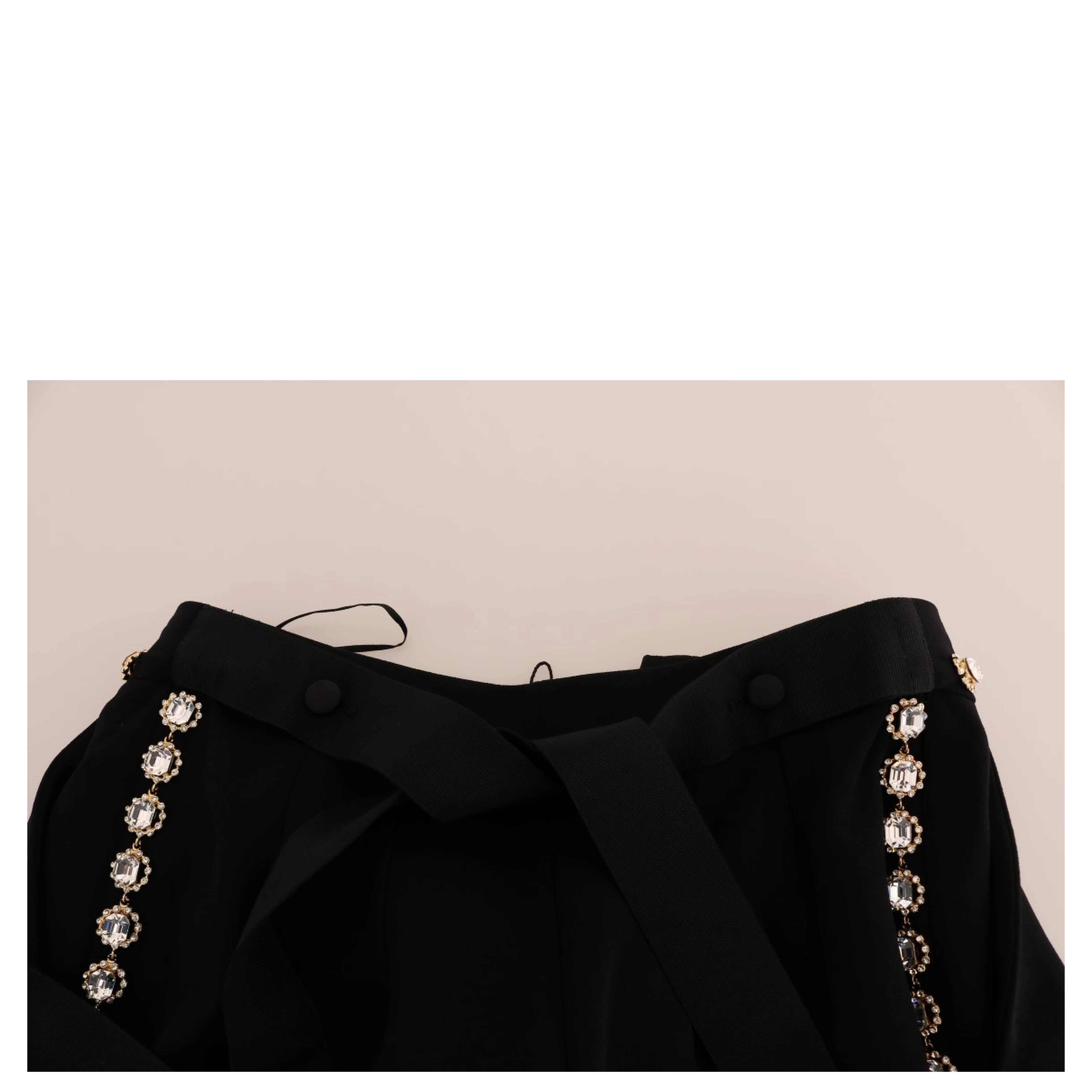Black Wool Stretch Crystal Pants