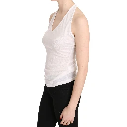 White Halter Cotton Sleeveless Casual Tank Top Blouse