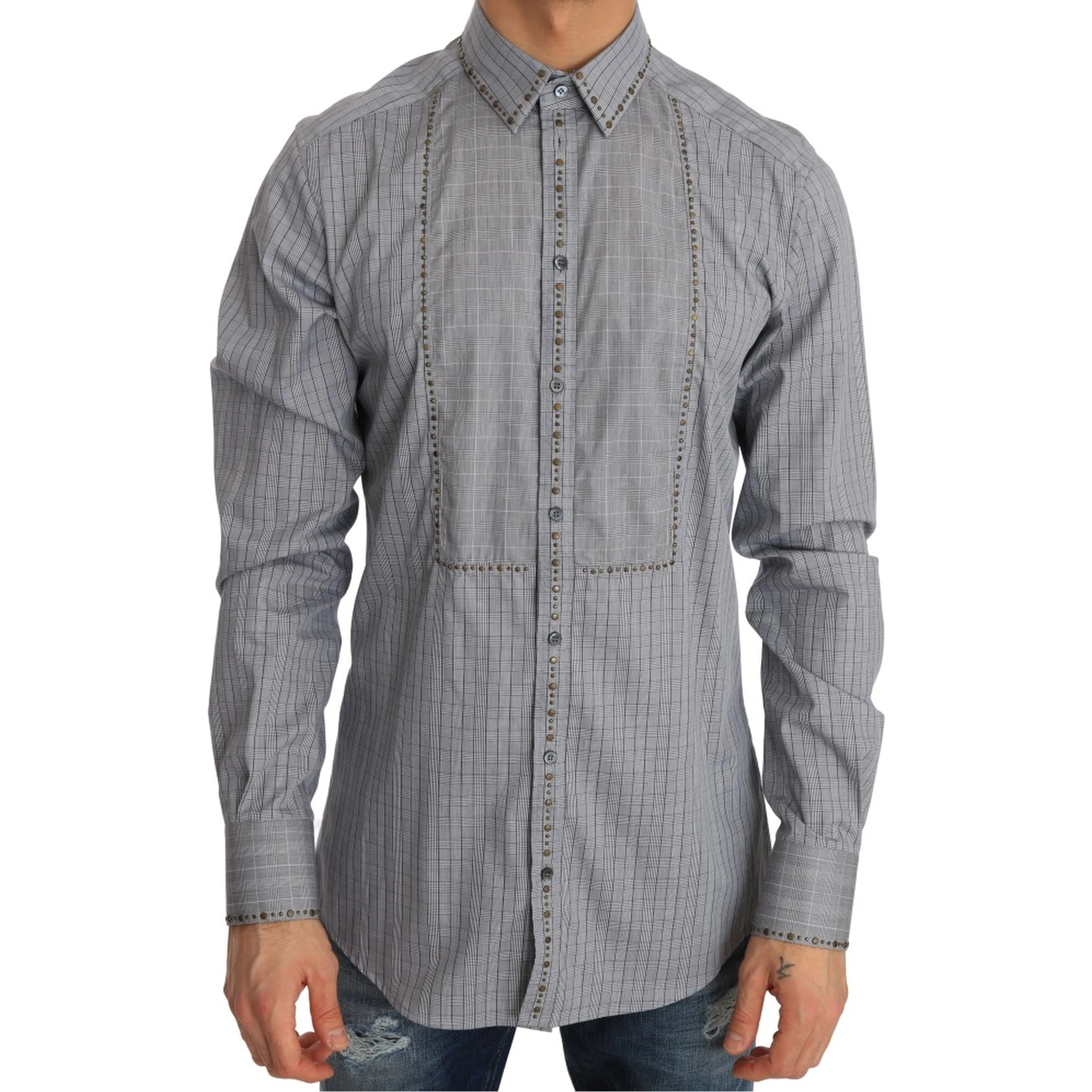 Gray Check GOLD Cotton Slim Fit Shirt