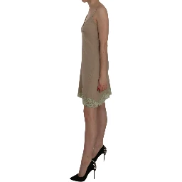 Beige Lace Spaghetti Strap Mini Cotton Dress