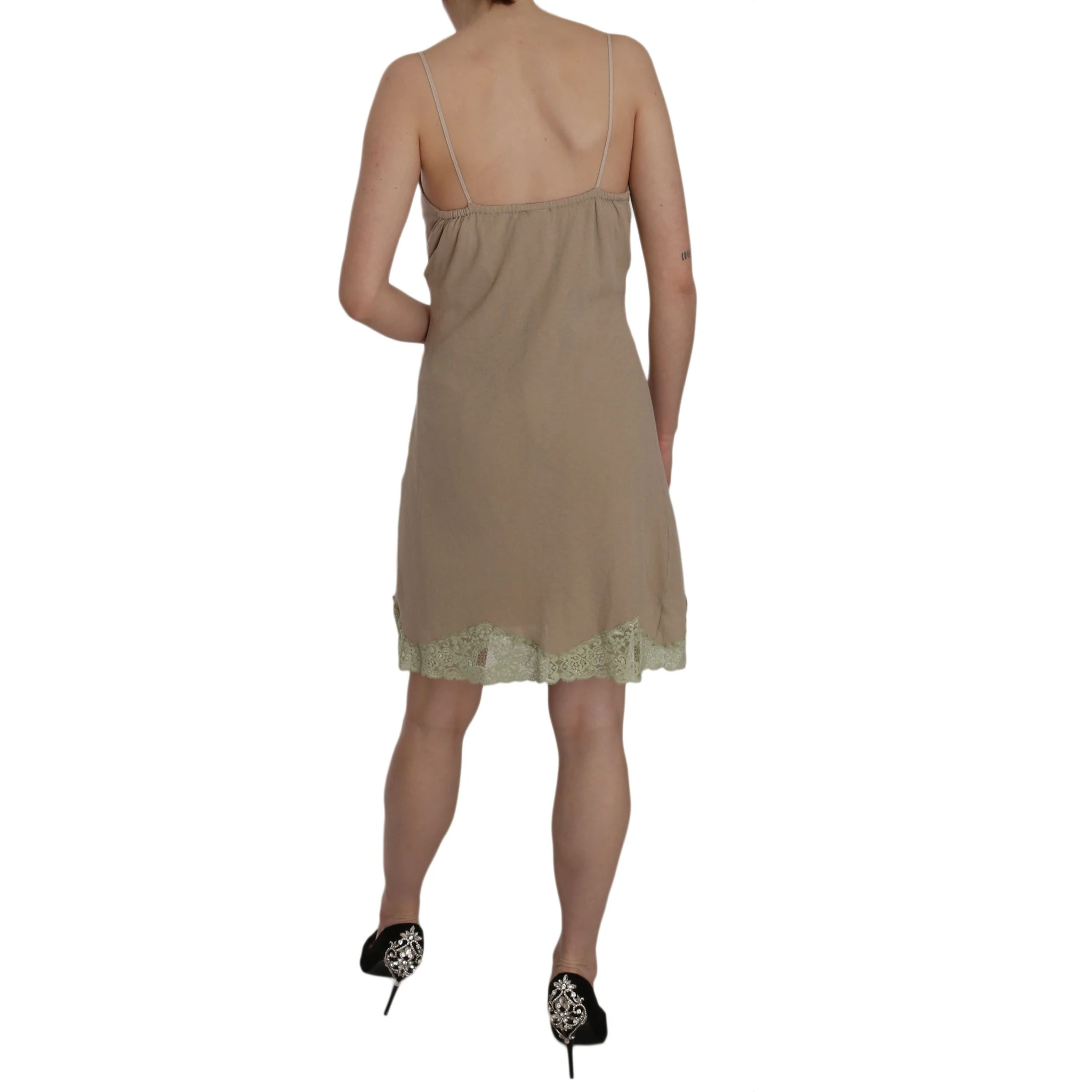 Beige Lace Spaghetti Strap Mini Cotton Dress