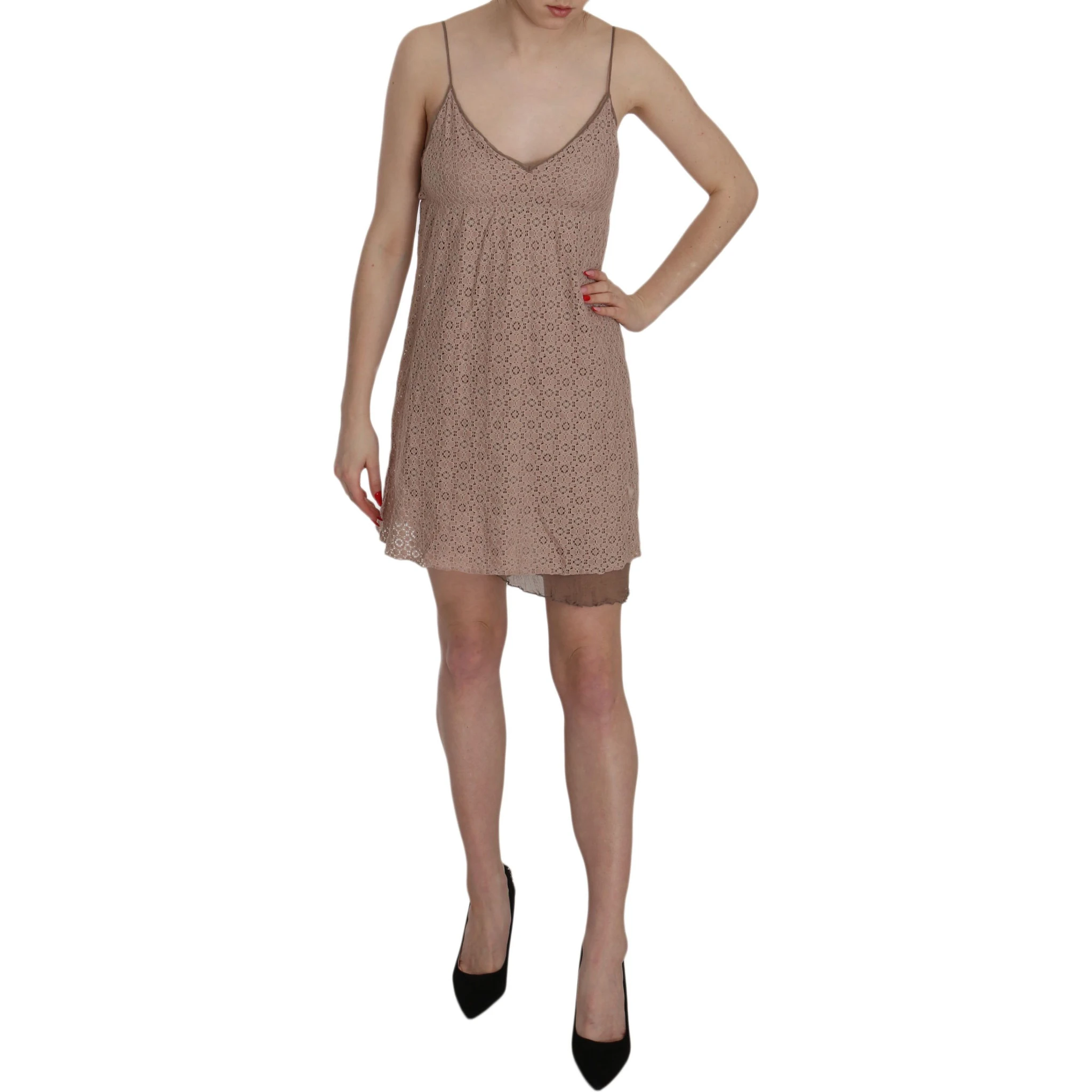 Beige Spaghetti Strap A-line Mini Cotton Dress