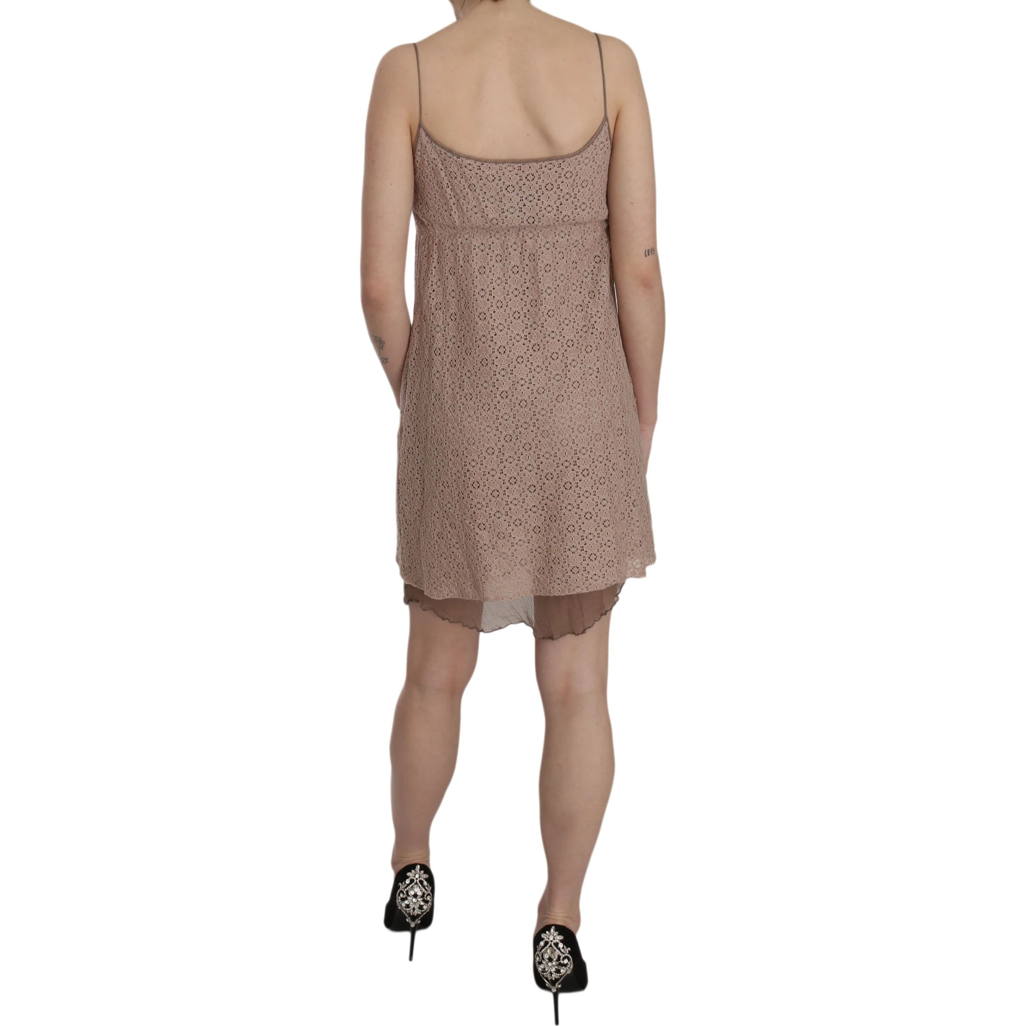 Beige Spaghetti Strap A-line Mini Cotton Dress