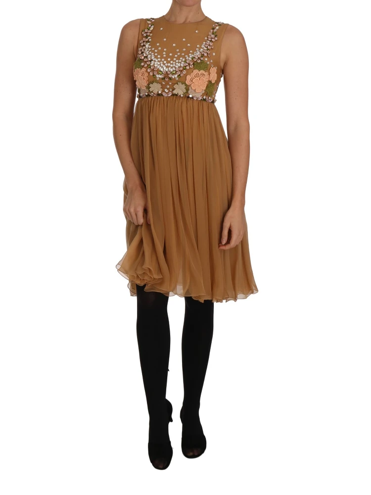 Crystal Silk Gold A-Line Gown Dress