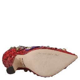 Red Sequined Crystal Studs Heels Shoes