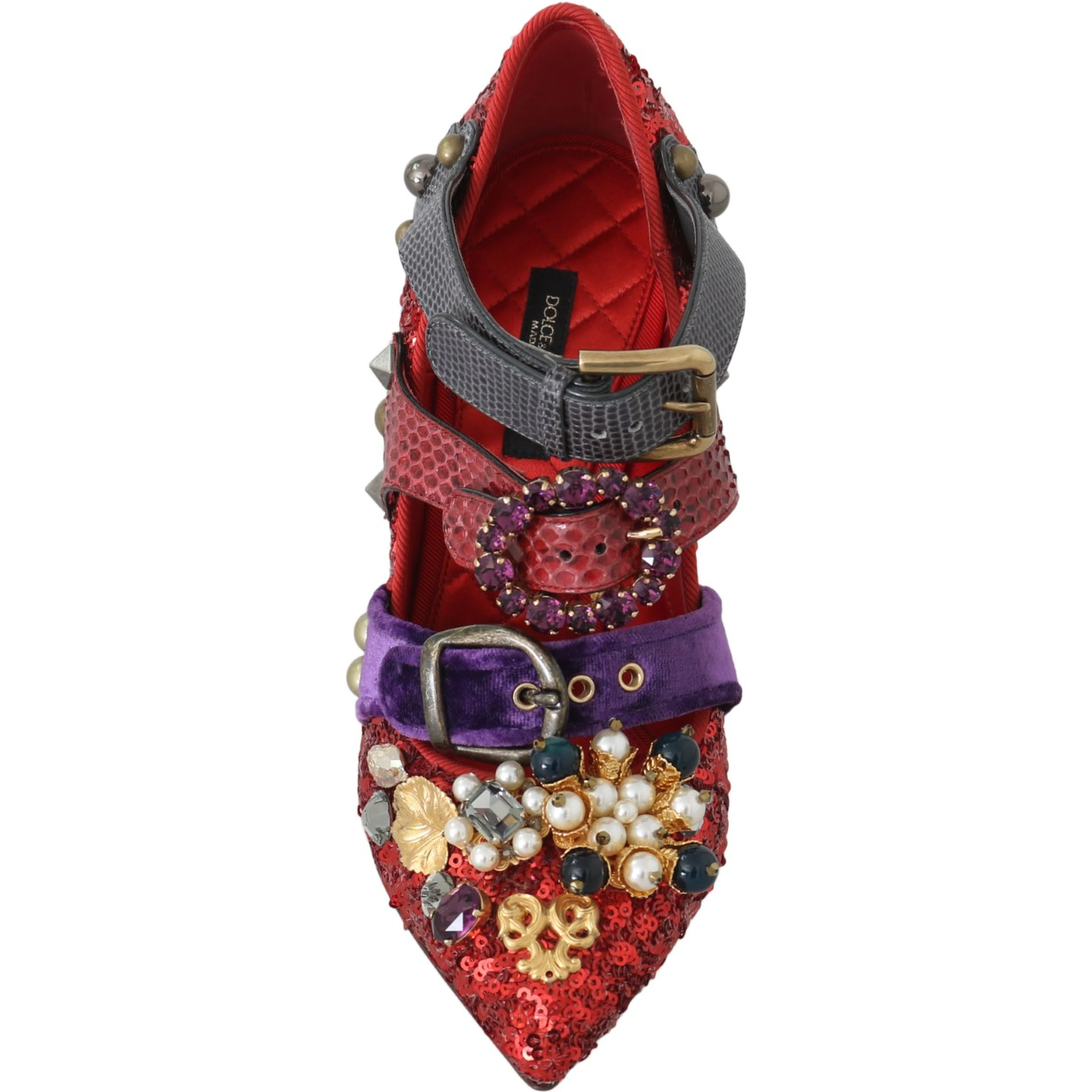 Red Sequined Crystal Studs Heels Shoes