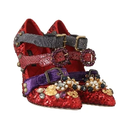 Red Sequined Crystal Studs Heels Shoes